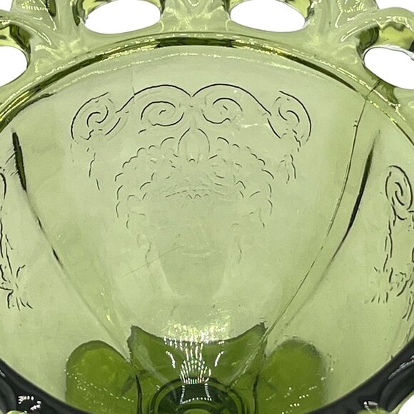 Vintage Green Glass Dessert Bowls Set Of 2 With Decorative Rim  Floral Design - Picture 7 of 15